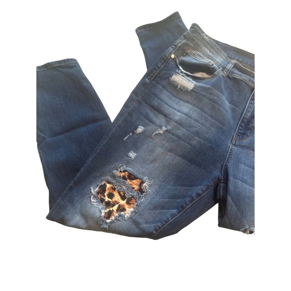 Judy Blue‎ Skinny Jeans 18W Distressed with Black, Gold and Tan Insets - Picture 3 of 8